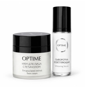 OPTIME / BASE+ Осветляющий набор от OPTIME: крем с ретинолом + осветляющая сыворотка, 1 набор